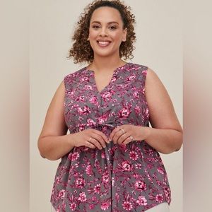 Torrid Emma Babydoll Rayon Slub Tie Waist Sleeveless Tunic Top size 0 (12)